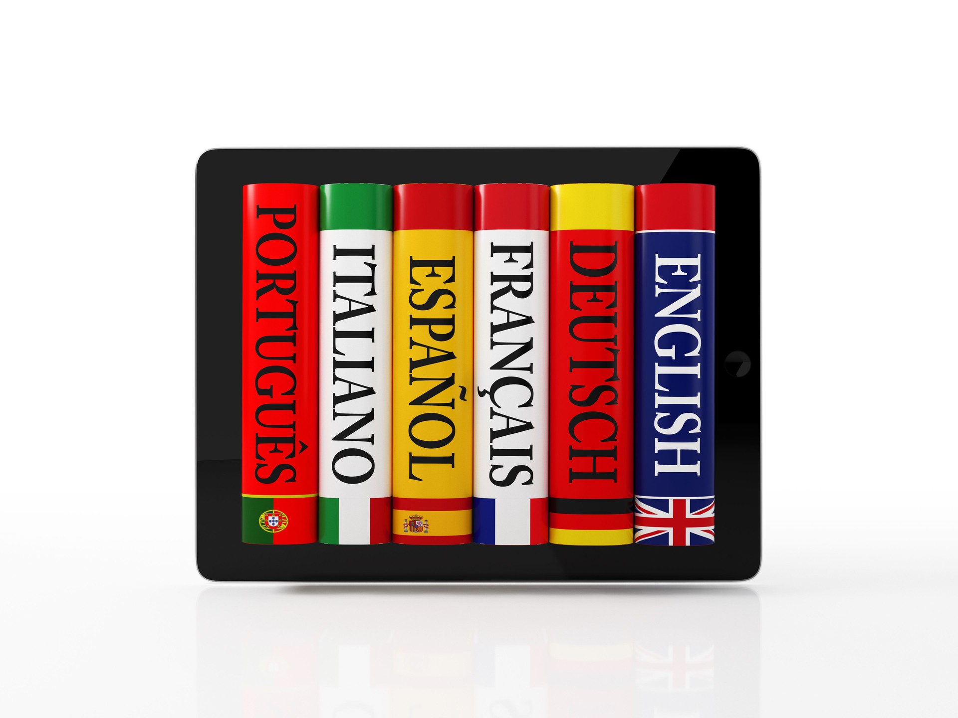 Stack of Colorful Dictionaries on A Digital Tablet